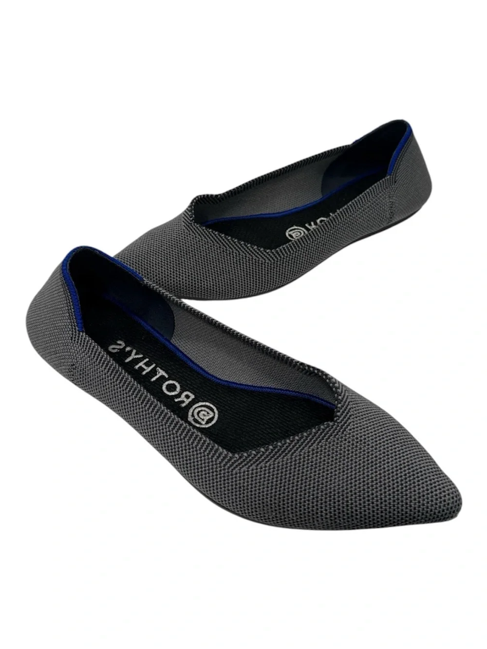 Rothy's Gray Pointed Knit Flats with Blue Trim Rothy's Grey Birdseye size 8